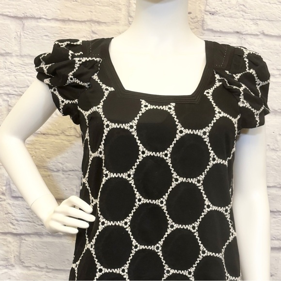 Hanii Y. 40 (US 4) Cotton / Silk Shift Dress Black White Square Neck Embroidered - Picture 2 of 10